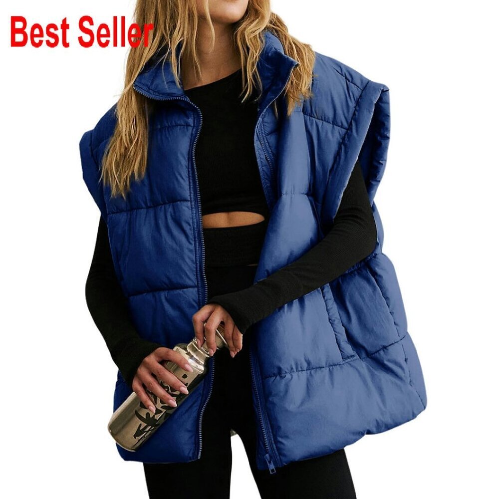 Oversized Puffer Vest Stand Collar Insulated Padded Jacket Chic Winter Style